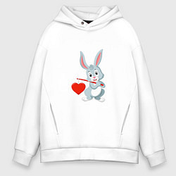 Толстовка оверсайз мужская Влюблённый кролик, цвет: белый