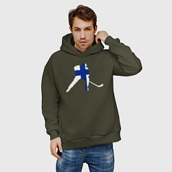 Толстовка оверсайз мужская Хоккеист с флагом Финляндии, цвет: хаки — фото 2