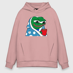 Толстовка оверсайз мужская Frog Pepe мем, цвет: пыльно-розовый