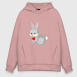 Толстовка оверсайз мужская Кролик и сердечко, цвет: пыльно-розовый