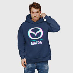 Толстовка оверсайз мужская Значок Mazda в стиле glitch, цвет: тёмно-синий — фото 2