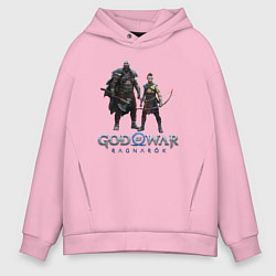 Толстовка оверсайз мужская Отец и сын GoW Ragnarok, цвет: светло-розовый