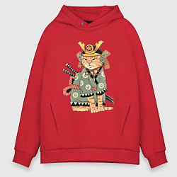 Мужское худи оверсайз Рыжий кот якудза Самурай