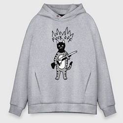 Толстовка оверсайз мужская Кот бандит с ружьём, цвет: меланж