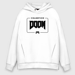 Толстовка оверсайз мужская Doom gaming champion: рамка с лого и джойстиком, цвет: белый