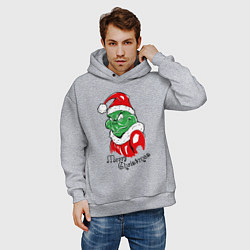 Толстовка оверсайз мужская Santa Claus Grinch - merry Christmas, цвет: меланж — фото 2