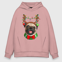 Мужское худи оверсайз Новогодний мопс