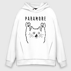 Толстовка оверсайз мужская Paramore - rock cat, цвет: белый