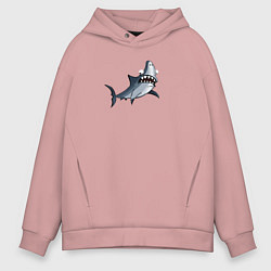 Толстовка оверсайз мужская Удивлённая акула, цвет: пыльно-розовый