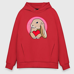 Толстовка оверсайз мужская Кролик с красным сердечком, цвет: красный