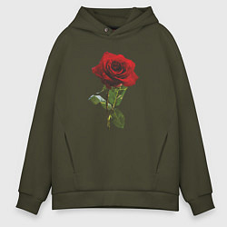 Толстовка оверсайз мужская Красивая красная роза, цвет: хаки