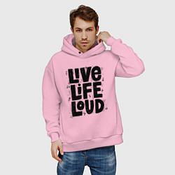 Толстовка оверсайз мужская Живи громко, цвет: светло-розовый — фото 2