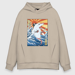 Мужское худи оверсайз Гравюра японский опоссум в стиле укиё-э