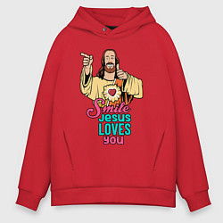 Толстовка оверсайз мужская Jesus Christ love u, цвет: красный