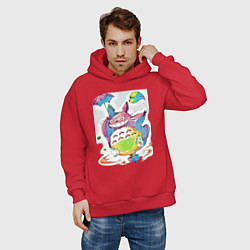 Толстовка оверсайз мужская Тоторо летит по воздуху, цвет: красный — фото 2