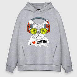 Толстовка оверсайз мужская Бульдог в наушниках и очках, цвет: меланж