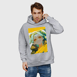 Толстовка оверсайз мужская Радостная Ребекка - аниме Cyberpunk Edgerunners, цвет: меланж — фото 2