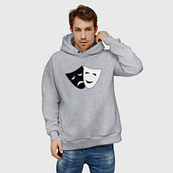 Толстовка оверсайз мужская Театральные маски грусти и радости, цвет: меланж — фото 2