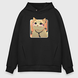 Толстовка оверсайз мужская Cat smiling meme art, цвет: черный