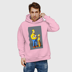 Толстовка оверсайз мужская Homer Simpson and cats - нейросеть арт, цвет: светло-розовый — фото 2
