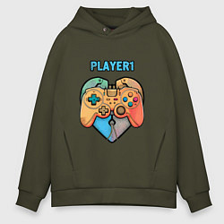 Толстовка оверсайз мужская Player 1, цвет: хаки