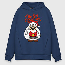 Толстовка оверсайз мужская Christmas Mario, цвет: тёмно-синий