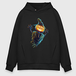 Толстовка оверсайз мужская Хэллоуинская летающая тыква, цвет: черный