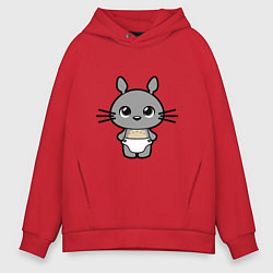 Толстовка оверсайз мужская Baby Totoro, цвет: красный