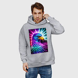 Толстовка оверсайз мужская Neon eagle - neural network, цвет: меланж — фото 2