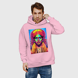 Толстовка оверсайз мужская Индеец в стиле поп-арт, цвет: светло-розовый — фото 2