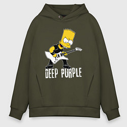 Толстовка оверсайз мужская Deep Purple Барт Симпсон рокер, цвет: хаки