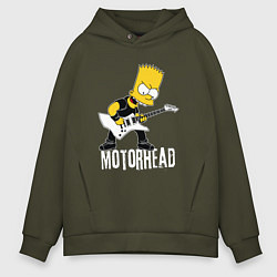 Толстовка оверсайз мужская Motorhead Барт Симпсон рокер, цвет: хаки