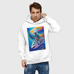 Толстовка оверсайз мужская Cyber shark - ocean and space - art, цвет: белый — фото 2