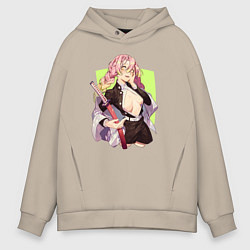 Толстовка оверсайз мужская Mitsuri Kanroji Demon Slayer, цвет: миндальный