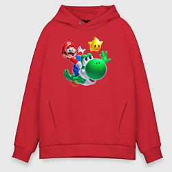 Толстовка оверсайз мужская Марио, Йоши и звезда, цвет: красный