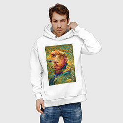 Толстовка оверсайз мужская Abstract Vincent van Gogh - surrealism self-portra, цвет: белый — фото 2