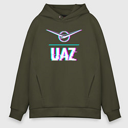 Толстовка оверсайз мужская Значок UAZ в стиле glitch, цвет: хаки