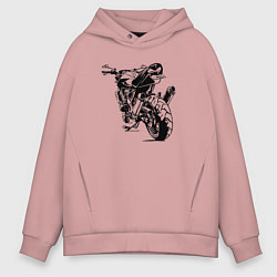 Толстовка оверсайз мужская Мотоцикл силуэт, цвет: пыльно-розовый