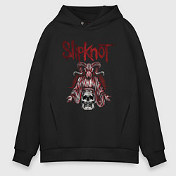 Толстовка оверсайз мужская Slipknot рогатый череп, цвет: черный