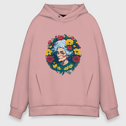 Толстовка оверсайз мужская Модная бабушка в цветах, цвет: пыльно-розовый