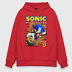 Толстовка оверсайз мужская Соник ёж, цвет: красный