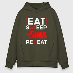 Мужское худи оверсайз Надпись eat sleep The Sims repeat