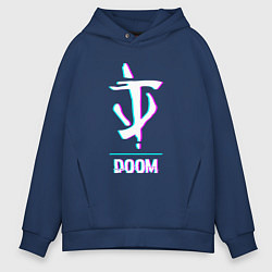Толстовка оверсайз мужская Doom в стиле glitch и баги графики, цвет: тёмно-синий