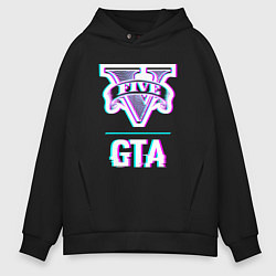 Толстовка оверсайз мужская GTA в стиле glitch и баги графики, цвет: черный