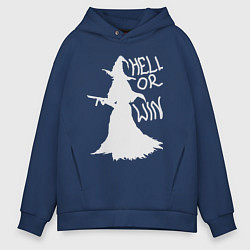 Толстовка оверсайз мужская Hell or win white, цвет: тёмно-синий