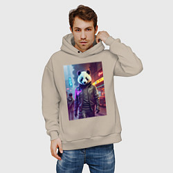 Толстовка оверсайз мужская Панда-босс на своём районе - Пекин, цвет: миндальный — фото 2