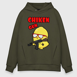 Толстовка оверсайз мужская Chicken machine gun, цвет: хаки