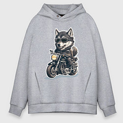 Мужское худи оверсайз Волчья сила на двух колесах