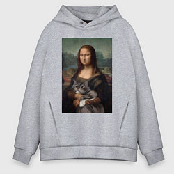 Мужское худи оверсайз Мона Лиза с котиком