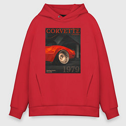 Толстовка оверсайз мужская Обложка журнала Chevrolet Corvette C3, цвет: красный